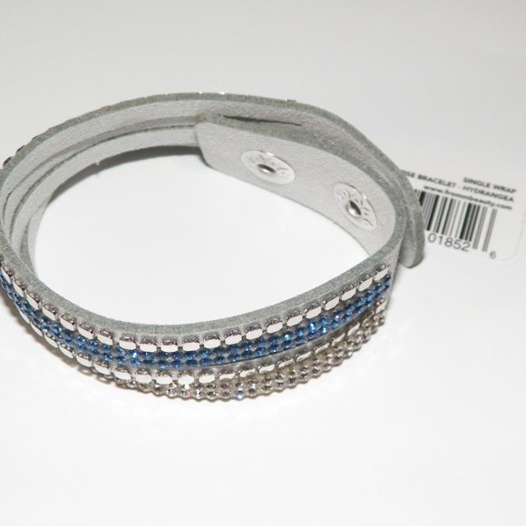 "Moonstone" 8" Leather Wrap Bracelet Blue Rhinestones - Picture 3 of 6